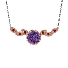Lilja Kolye - Ametist ve garnet 18 ayar rose altın kolye (40 cm gümüş rolo zincir) #18hiylc