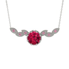 Rodolit garnet ve pembe kuvars 925 ayar gümüş kolye (40 cm gümüş rolo zincir)