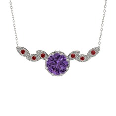 Lilja Kolye - Ametist ve garnet 14 ayar beyaz altın kolye (40 cm beyaz altın rolo zincir) #18szl8