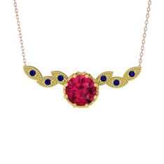 Rodolit garnet ve lab safir 8 ayar altın kolye (40 cm gümüş rolo zincir)