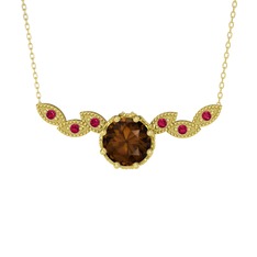 Lilja Kolye - Dumanlı kuvars ve rodolit garnet 18 ayar altın kolye (40 cm altın rolo zincir) #19chu9y