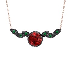 Lilja Kolye - Garnet ve yeşil kuvars 925 ayar siyah rodyum kaplama gümüş kolye (40 cm rose altın rolo zincir) #19cwted