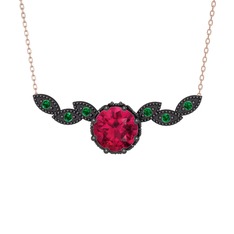 Rodolit garnet ve yeşil kuvars 925 ayar siyah rodyum kaplama gümüş kolye (40 cm gümüş rolo zincir)