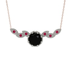 Lilja Kolye - Siyah zirkon ve rodolit garnet 8 ayar beyaz altın kolye (40 cm rose altın rolo zincir) #19liuya