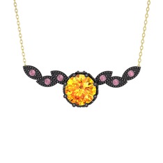 Lilja Kolye - Sitrin ve pembe kuvars 925 ayar siyah rodyum kaplama gümüş kolye (40 cm altın rolo zincir) #19lwjf0