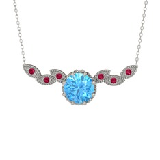 Lilja Kolye - Akuamarin ve rodolit garnet 14 ayar beyaz altın kolye (40 cm beyaz altın rolo zincir) #19ly7do