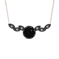 Lilja Kolye - Siyah zirkon ve beyaz zirkon 925 ayar siyah rodyum kaplama gümüş kolye (40 cm rose altın rolo zincir) #19m9gy1