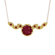 Kök yakut ve garnet 8 ayar altın kolye (40 cm rose altın rolo zincir)