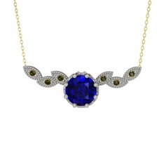 Lab safir ve peridot 8 ayar beyaz altın kolye (40 cm altın rolo zincir)