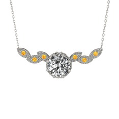 Lilja Kolye - Swarovski ve sitrin 925 ayar gümüş kolye (40 cm beyaz altın rolo zincir) #1aoan92