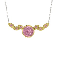 Lilja Kolye - Pembe kuvars 14 ayar altın kolye (40 cm beyaz altın rolo zincir) #1bgm76i