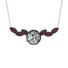 Lilja Kolye - Beyaz zirkon ve garnet 925 ayar siyah rodyum kaplama gümüş kolye (40 cm rose altın rolo zincir) #1blvhp8