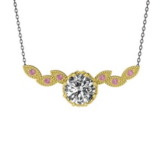 Swarovski ve pembe kuvars 8 ayar altın kolye (40 cm gümüş rolo zincir)