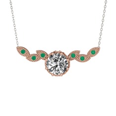 Lilja Kolye - Beyaz zirkon ve kök zümrüt 8 ayar rose altın kolye (40 cm beyaz altın rolo zincir) #1bws6w9