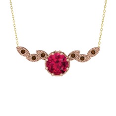 Rodolit garnet ve dumanlı kuvars 8 ayar rose altın kolye (40 cm altın rolo zincir)