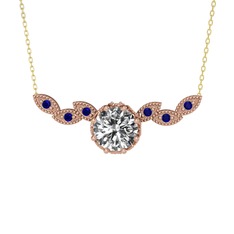Beyaz zirkon ve lab safir 8 ayar rose altın kolye (40 cm altın rolo zincir)