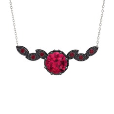 Lilja Kolye - Rodolit garnet ve kök yakut 925 ayar siyah rodyum kaplama gümüş kolye (40 cm beyaz altın rolo zincir) #1c92frn