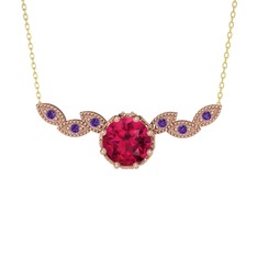 Lilja Kolye - Rodolit garnet ve ametist 925 ayar rose altın kaplama gümüş kolye (40 cm gümüş rolo zincir) #1cgm50s