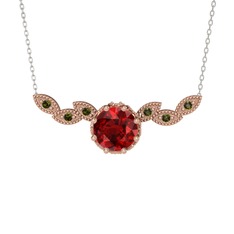 Garnet ve peridot 8 ayar rose altın kolye (40 cm beyaz altın rolo zincir)