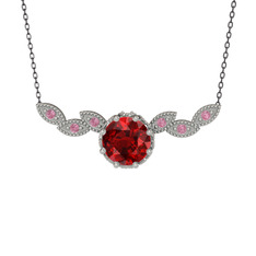Lilja Kolye - Garnet ve pembe kuvars 18 ayar beyaz altın kolye (40 cm gümüş rolo zincir) #1cmf536