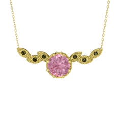 Pembe kuvars ve peridot 8 ayar altın kolye (40 cm altın rolo zincir)