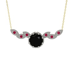 Siyah zirkon ve rodolit garnet 14 ayar beyaz altın kolye (40 cm altın rolo zincir)