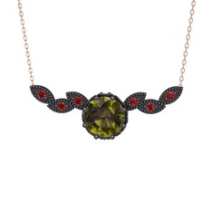 Lilja Kolye - Peridot ve garnet 925 ayar siyah rodyum kaplama gümüş kolye (40 cm rose altın rolo zincir) #1cucl1d
