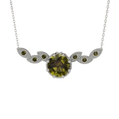 Peridot 8 ayar beyaz altın kolye (40 cm beyaz altın rolo zincir)