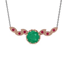 Lilja Kolye - Kök zümrüt ve rodolit garnet 14 ayar rose altın kolye (40 cm gümüş rolo zincir) #1dxlxbx