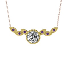 Lilja Kolye - Swarovski ve ametist 18 ayar altın kolye (40 cm rose altın rolo zincir) #1e2zw7g