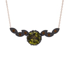 Peridot ve dumanlı kuvars 925 ayar siyah rodyum kaplama gümüş kolye (40 cm gümüş rolo zincir)
