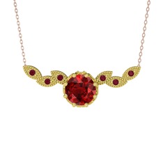 Lilja Kolye - Garnet ve kök yakut 18 ayar altın kolye (40 cm rose altın rolo zincir) #1e6fh5z