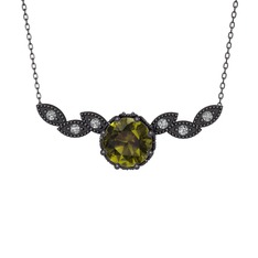 Lilja Kolye - Peridot ve beyaz zirkon 925 ayar siyah rodyum kaplama gümüş kolye (40 cm gümüş rolo zincir) #1ebk6kc