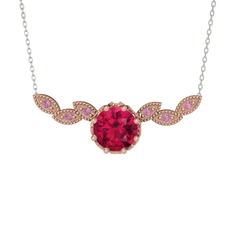 Rodolit garnet ve pembe kuvars 18 ayar rose altın kolye (40 cm beyaz altın rolo zincir)