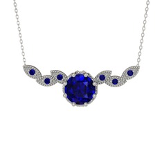 Lab safir 8 ayar beyaz altın kolye (40 cm gümüş rolo zincir)