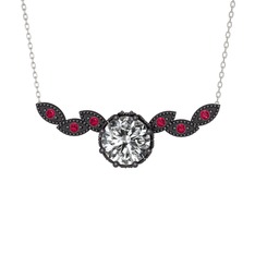 Lilja Kolye - Swarovski ve rodolit garnet 925 ayar siyah rodyum kaplama gümüş kolye (40 cm beyaz altın rolo zincir) #1eur6t