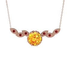 Sitrin ve garnet 18 ayar rose altın kolye (40 cm rose altın rolo zincir)