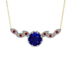 Lab safir ve garnet 8 ayar beyaz altın kolye (40 cm gümüş rolo zincir)