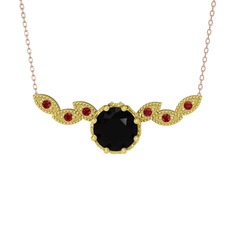 Siyah zirkon ve garnet 8 ayar altın kolye (40 cm rose altın rolo zincir)