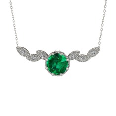 Lilja Kolye - Yeşil kuvars ve beyaz zirkon 14 ayar beyaz altın kolye (40 cm gümüş rolo zincir) #1g94pin