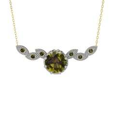 Peridot 18 ayar beyaz altın kolye (40 cm gümüş rolo zincir)