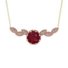 Lilja Kolye - Kök yakut ve swarovski 8 ayar rose altın kolye (40 cm altın rolo zincir) #1h7ncxw