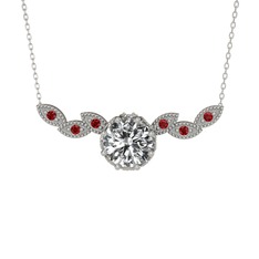 Beyaz zirkon ve garnet 925 ayar gümüş kolye (40 cm gümüş rolo zincir)