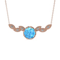 Akuamarin ve swarovski 18 ayar rose altın kolye (40 cm rose altın rolo zincir)