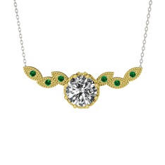 Beyaz zirkon ve yeşil kuvars 8 ayar altın kolye (40 cm beyaz altın rolo zincir)