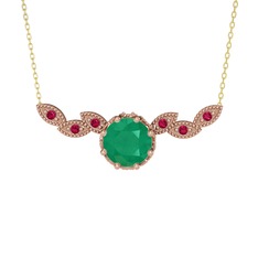 Kök zümrüt ve rodolit garnet 8 ayar rose altın kolye (40 cm altın rolo zincir)