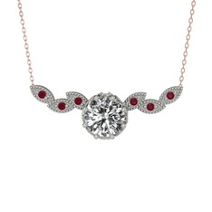 Lilja Kolye - Swarovski ve kök yakut 14 ayar beyaz altın kolye (40 cm rose altın rolo zincir) #1hmwulc