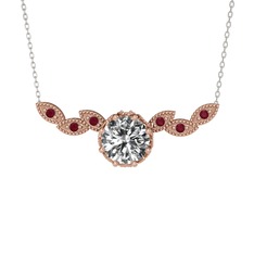 Lilja Kolye - Swarovski ve kök yakut 8 ayar rose altın kolye (40 cm beyaz altın rolo zincir) #1ho51v