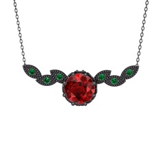 Lilja Kolye - Garnet ve yeşil kuvars 925 ayar siyah rodyum kaplama gümüş kolye (40 cm gümüş rolo zincir) #1hs7b8j