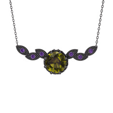 Lilja Kolye - Peridot ve ametist 925 ayar siyah rodyum kaplama gümüş kolye (40 cm gümüş rolo zincir) #1i1eggc